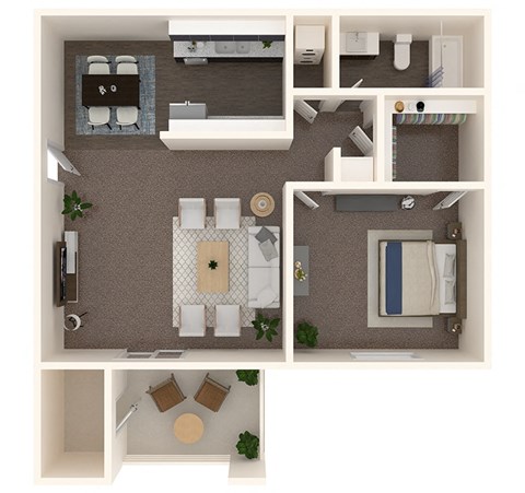 Floor plan for 1 bed, 1 bath, 722 sqft